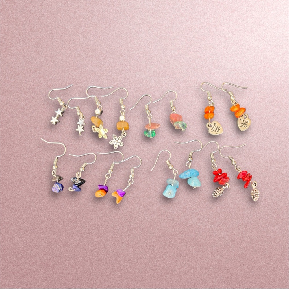 Handmade Gemstone Crystal Earrings 8 pair hook wire pierced new unused